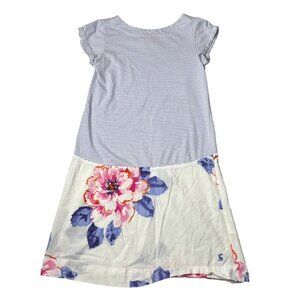 Joules Floral Striped Dress Girls Blue Pink Mixed Media Cap Sleeve Size 11-12